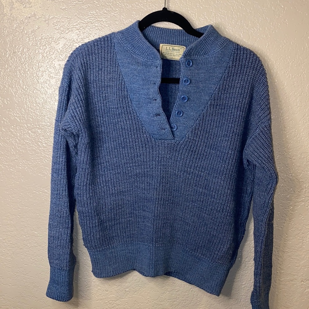L.L. Bean Women's Blue Button Henley Sweater